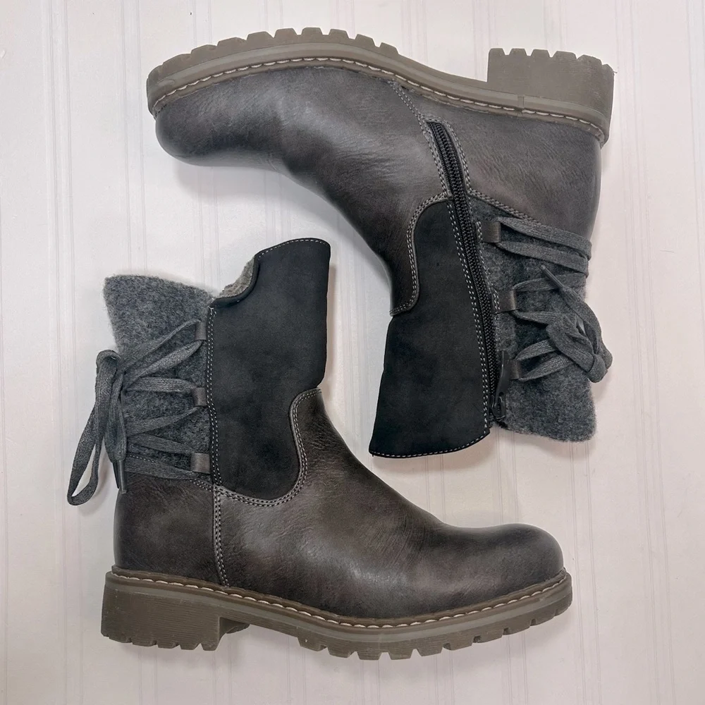 Patrizia Dawna Spring Step Women's Gray Zipper Ankle Boots Faux Fur Lined Size 6 - Picture 5 of 11